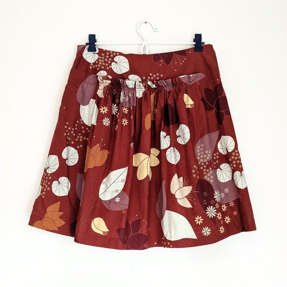 🇺🇸 Lux Anthropologie 100% Cotton Leaf Print Skirt Made In USA - Picture 6 of 8